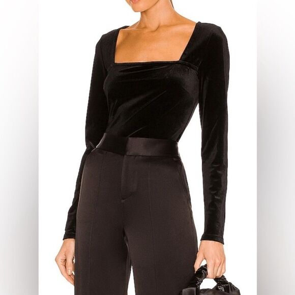 n: Philanthropy Revolve Armida Black Square Neck Long Sleeve Velvet Top.Size M - Picture 3 of 12